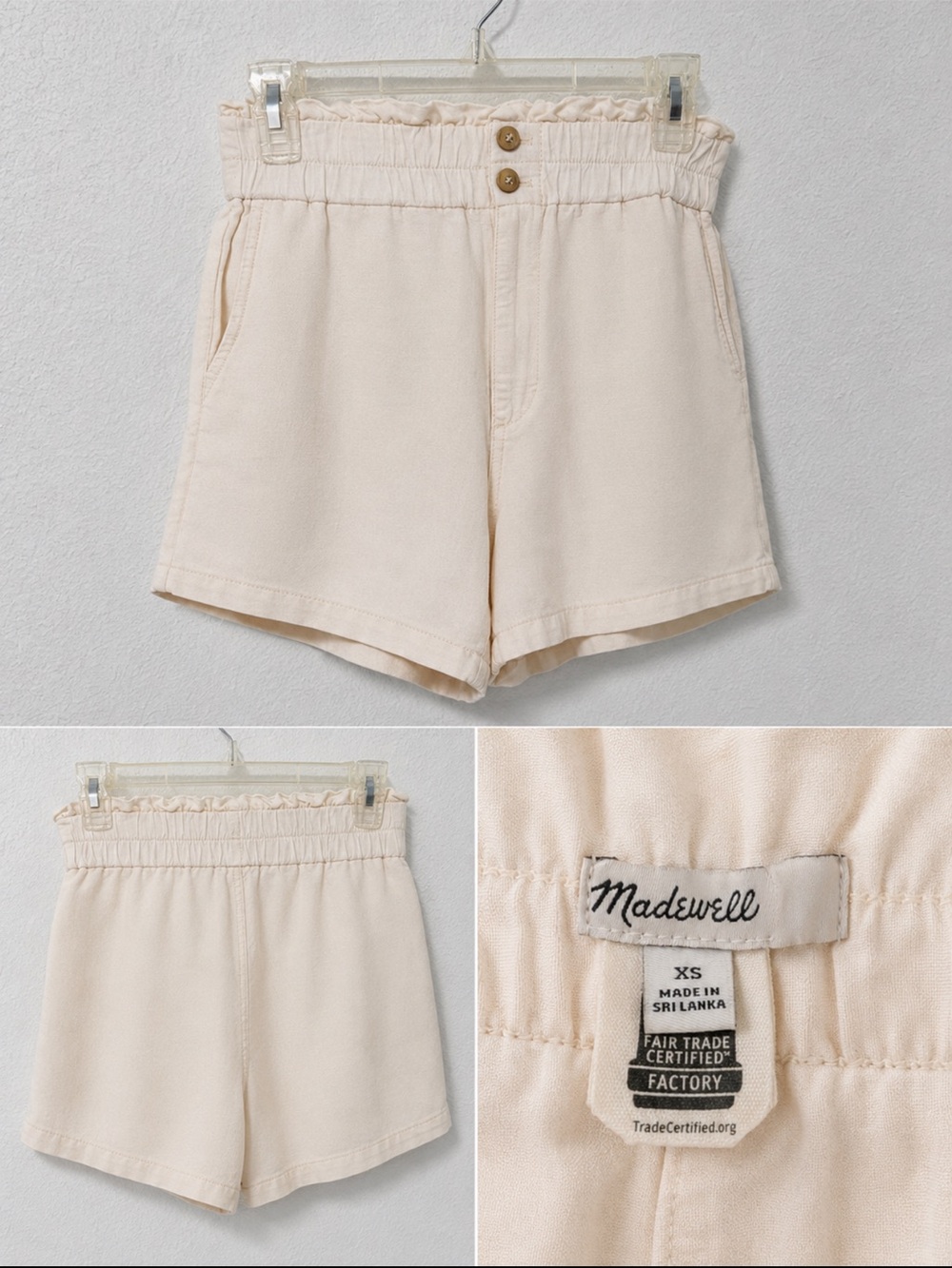 Madewell Ivory High-Rise Paperbag Waist Shorts
